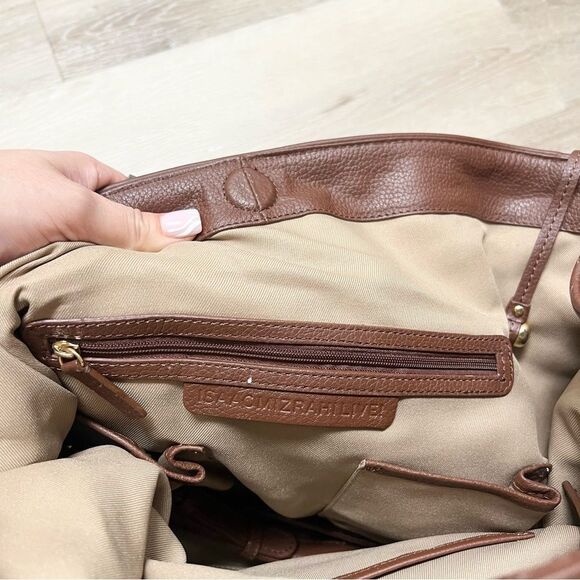 Isaac Mizrahi Live LG Satchel Leather Shoulder Bag Tote Purse Handbag Brown - Picture 11 of 16